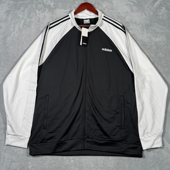 Adidas Track Jacket Mens 2XL Black White Essentials 3-Stripes Athletic FI8174 - Picture 1 of 10